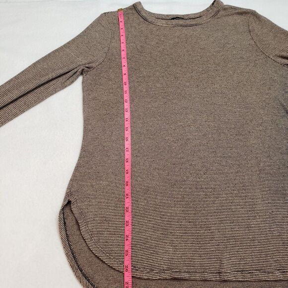 Banana Republic Top Womens Medium Brown Striped Long Sleeve Curved Hem Neutral - Picture 5 of 16